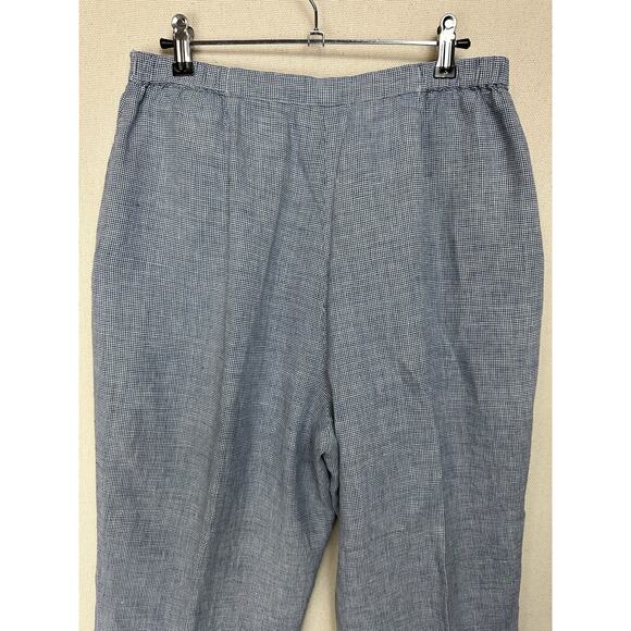 Talbots Size 12 100% Irish Linen Crop Pants Blue White Checked Beach Preppy - Picture 13 of 13